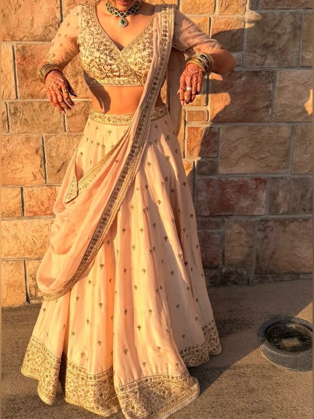 Champagne Embroidery Lehenga Set